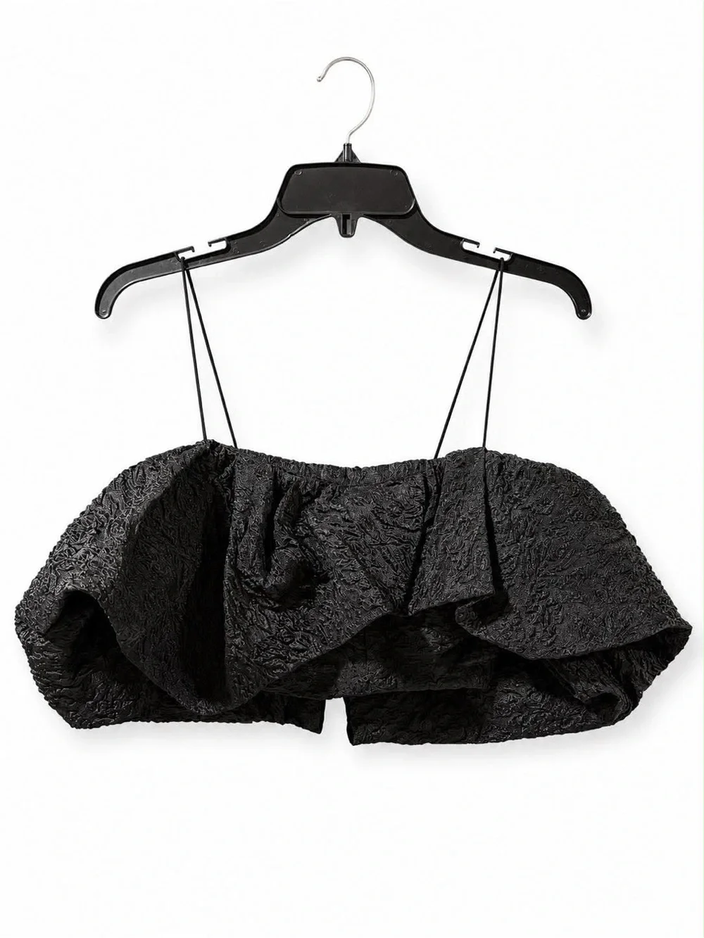 Zara Textured Bubble Hem Off-the-Shoulder Crop Top Black Size XS